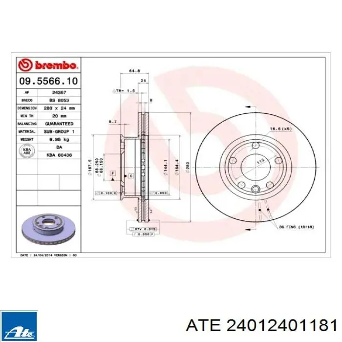 Гальмівні диски передні 24012401181 ATE