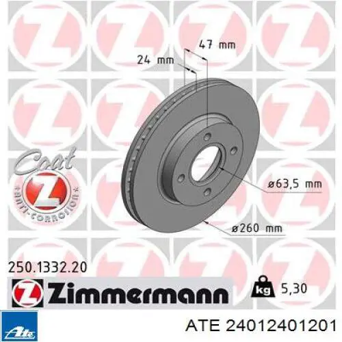 Диск гальмівний передній 24012401201 ATE