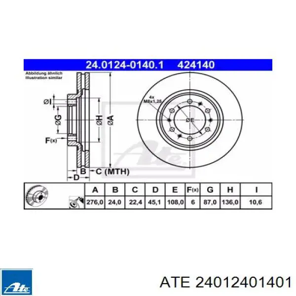 24012401401 ATE диск гальмівний передній
