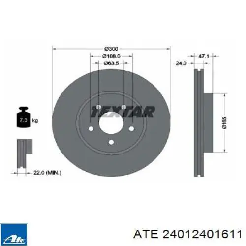 Диск переднього гальма ATE 24012401611 ціна, від 39.05 USD