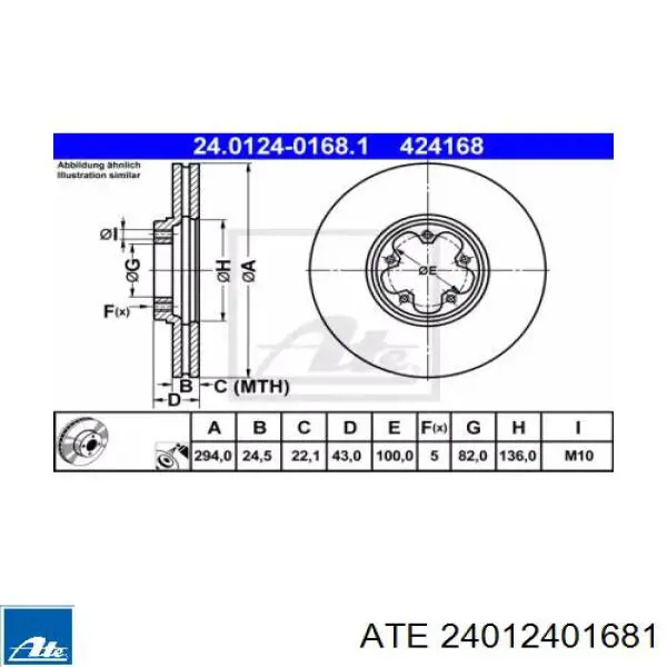 24012401681 ATE диск гальмівний передній