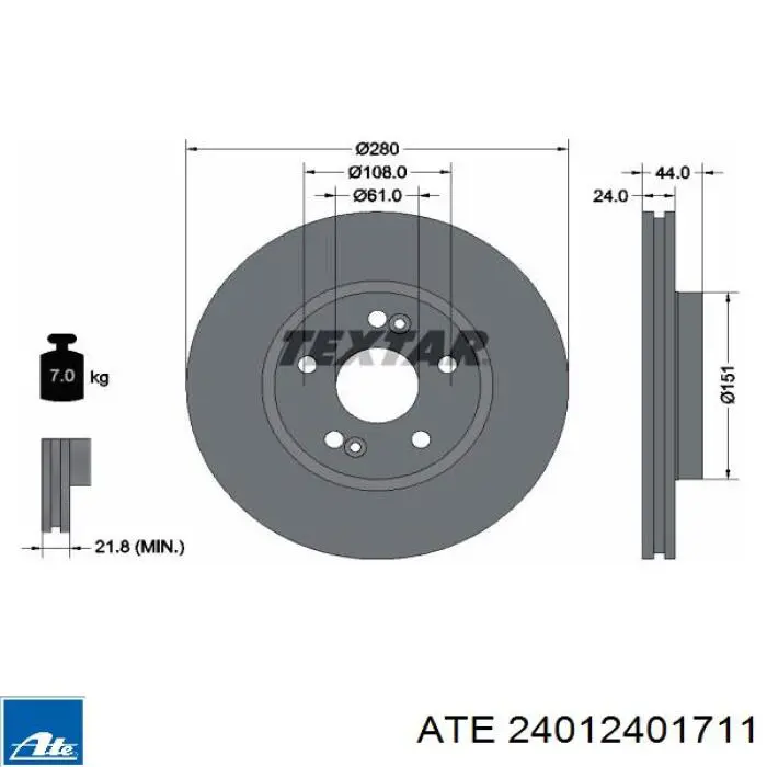 Диск переднього гальма ATE 24012401711 ціна, від 41.50 USD