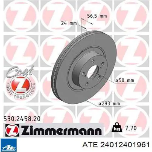 Диск переднього гальма ATE 24012401961 ціна, від 49.66 USD