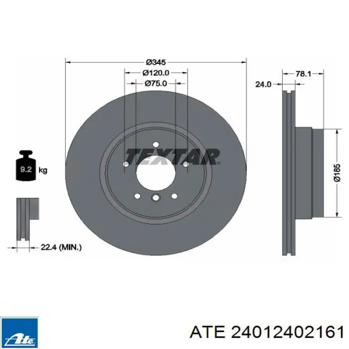 24012402161 ATE диск гальмівний задній