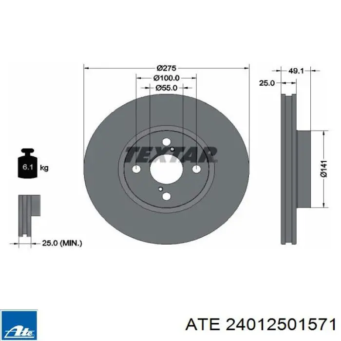 Диск переднього гальма ATE 24012501571 ціна, від 36.12 USD
