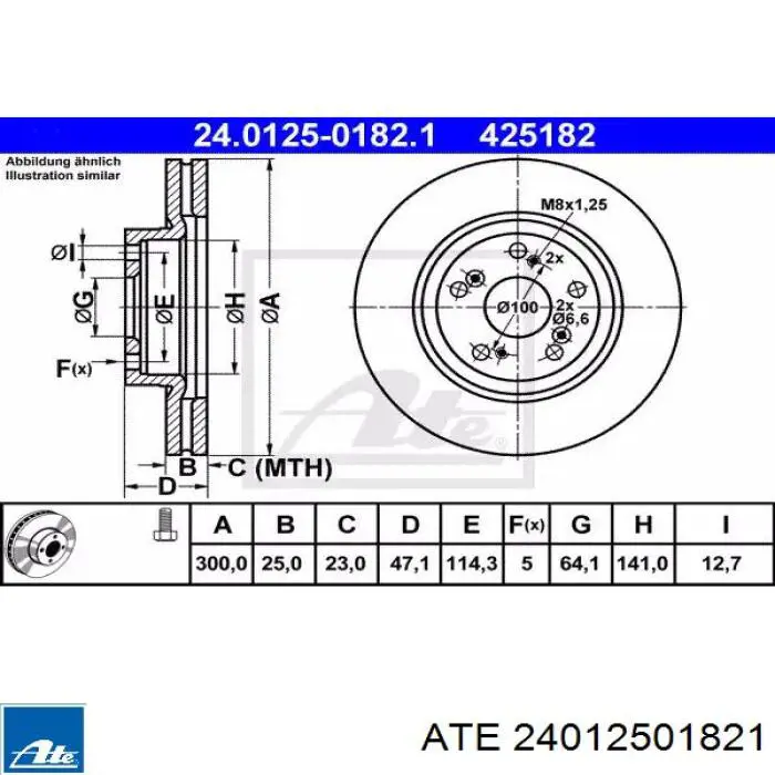 Диск переднього гальма ATE 24012501821 ціна, від 54.47 USD