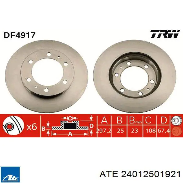 Диск гальмівний передній 24012501921 ATE