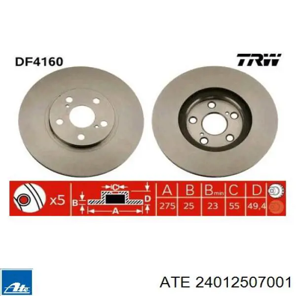 24012507001 ATE диск гальмівний передній