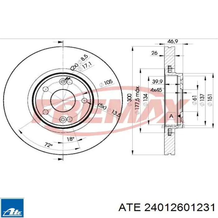 Диск переднього гальма ATE 24012601231 ціна, від 50.77 USD