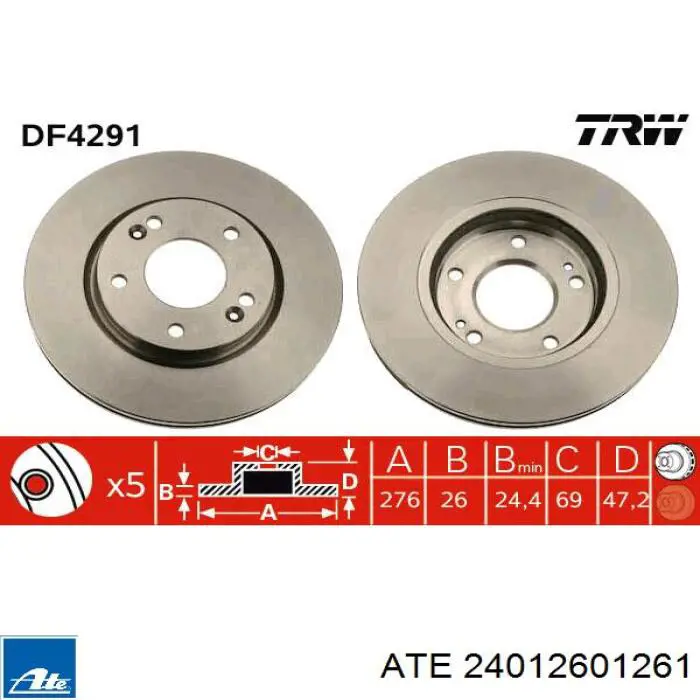 Диск переднього гальма ATE 24012601261 ціна, від 40.45 USD