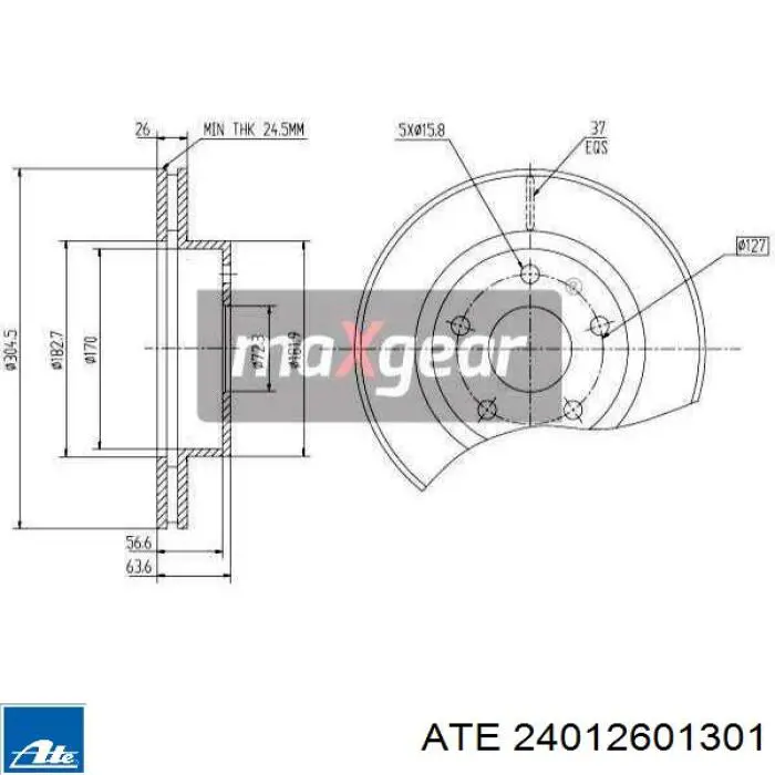 Диск переднього гальма ATE 24012601301 ціна, від 43.80 USD