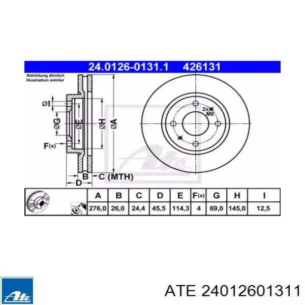Диск переднього гальма ATE 24012601311 ціна, від 43.22 USD