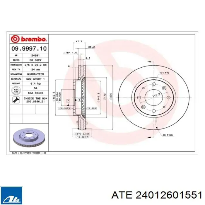 Диск переднього гальма ATE 24012601551 ціна, від 38.55 USD