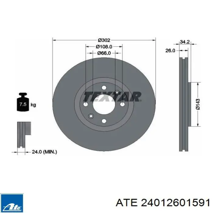 24012601591 ATE диск гальмівний передній