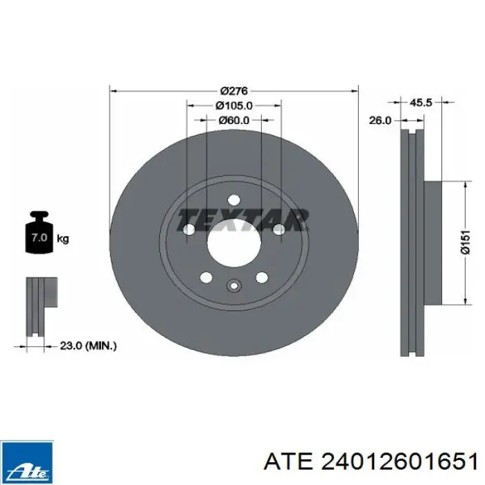 Диск переднього гальма ATE 24012601651 ціна, від 53.44 USD