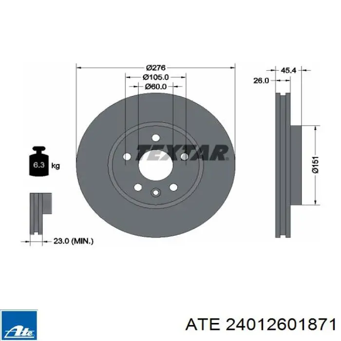 Диск переднього гальма ATE 24012601871 ціна, від 25.34 USD
