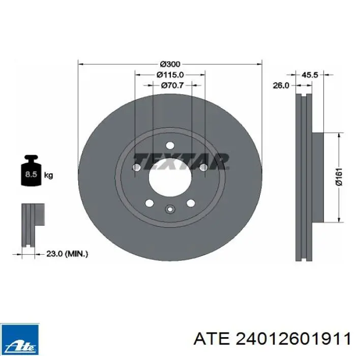 Диск гальмівний передній 24012601911 ATE