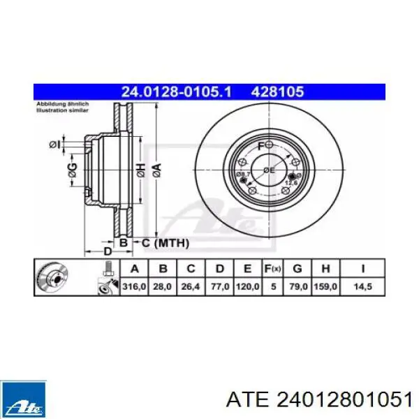 24012801051 ATE диск гальмівний передній