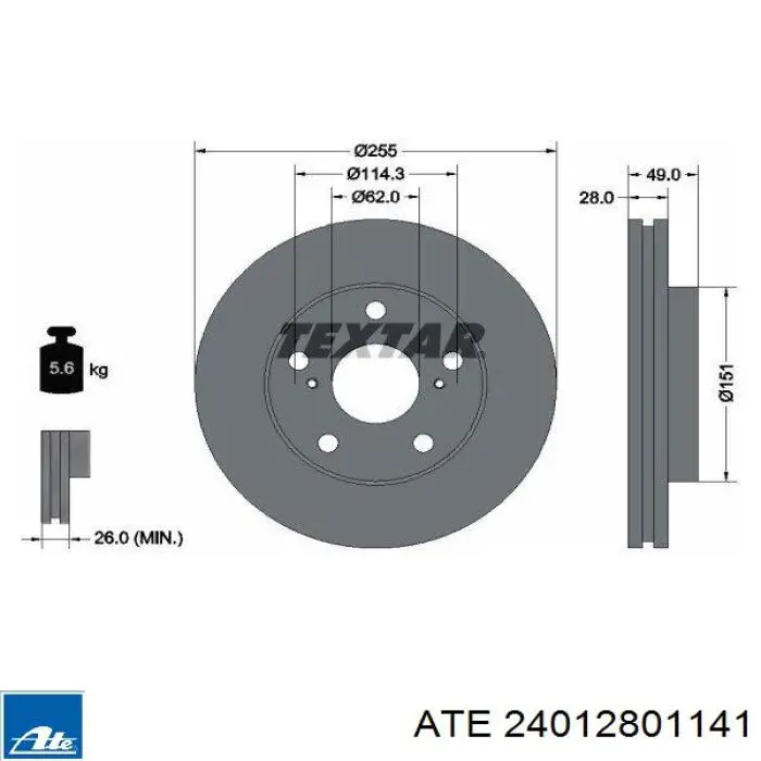 Диск переднього гальма ATE 24012801141 ціна, від 33.77 USD