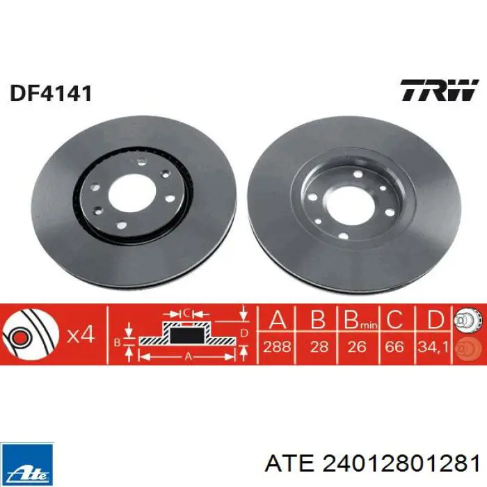 24012801281 ATE диск гальмівний передній