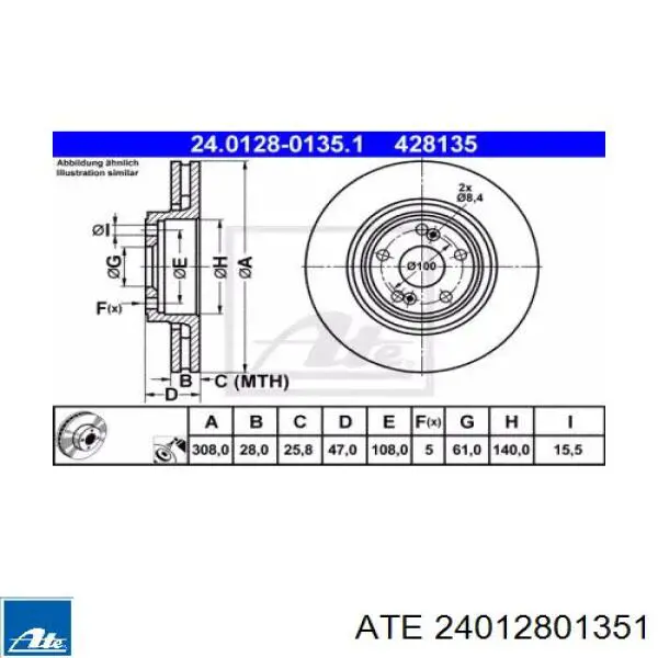 24012801351 ATE диск гальмівний передній
