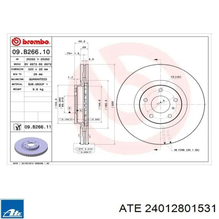 Диск переднього гальма ATE 24012801531 ціна, від 84.14 USD