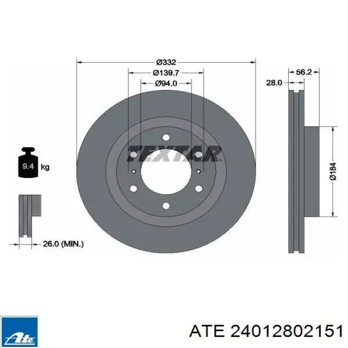 Диск переднього гальма ATE 24012802151 ціна, від 67.32 USD