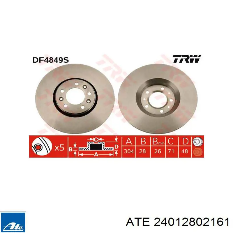 Диск переднього гальма ATE 24012802161 ціна, від 58.56 USD