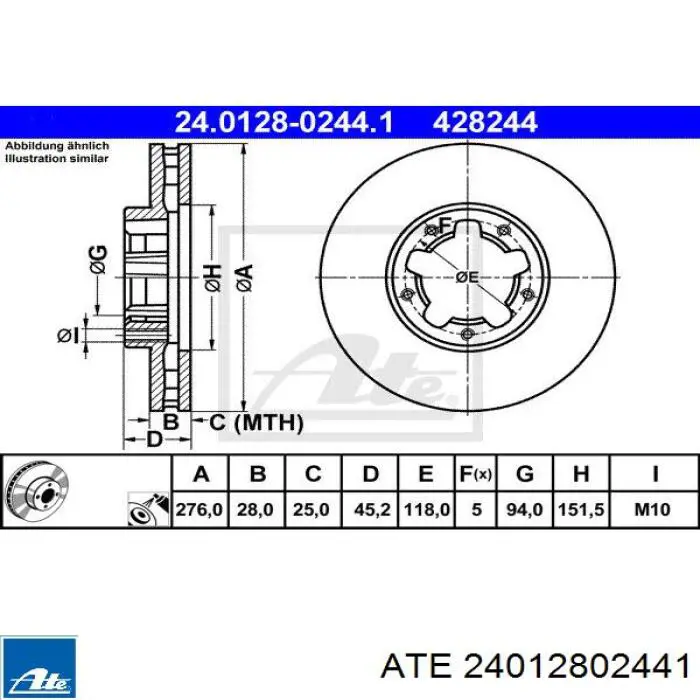 Диск гальмівний передній 24012802441 ATE