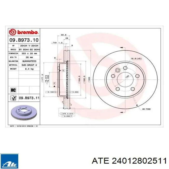 Диск переднього гальма ATE 24012802511 ціна, від 77.99 USD