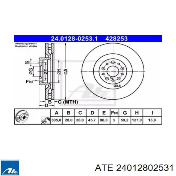 Диск гальмівний передній 24012802531 ATE