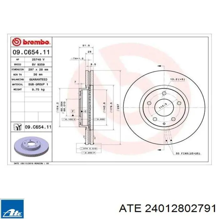 Диск гальмівний передній 24012802791 ATE