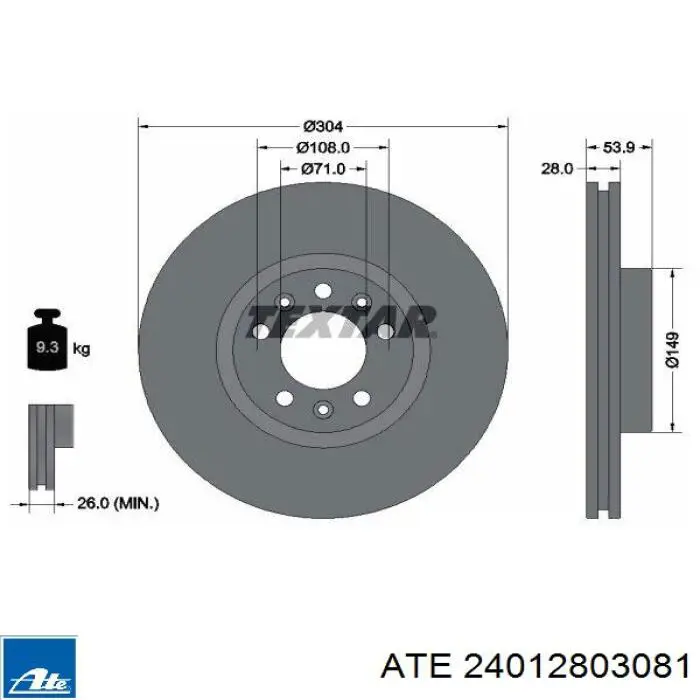 Диск гальмівний передній 24012803081 ATE