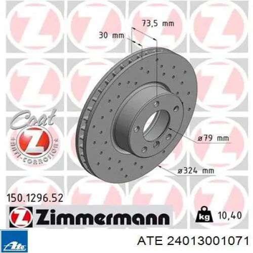 Диск переднього гальма ATE 24013001071 ціна, від 80.53 USD