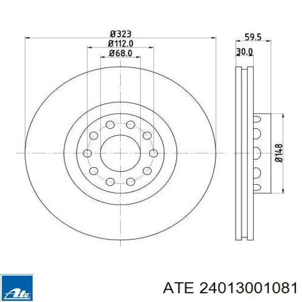 Диск переднього гальма ATE 24013001081 ціна, від 84.51 USD