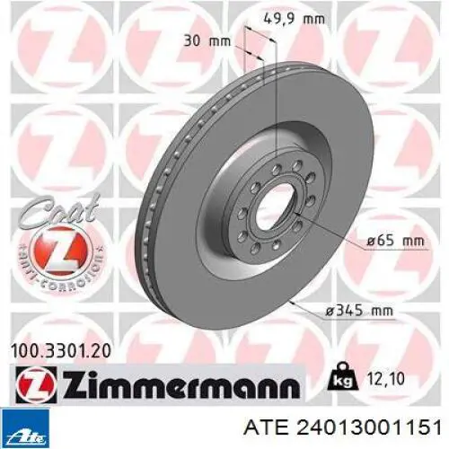 Диск переднього гальма ATE 24013001151 ціна, від 98.47 USD