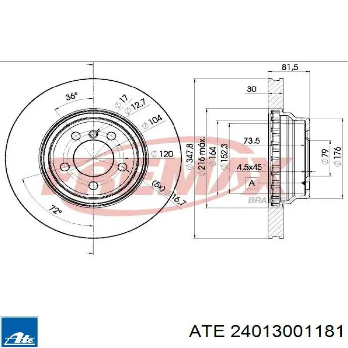 Диск переднього гальма ATE 24013001181 ціна, від 74.87 USD