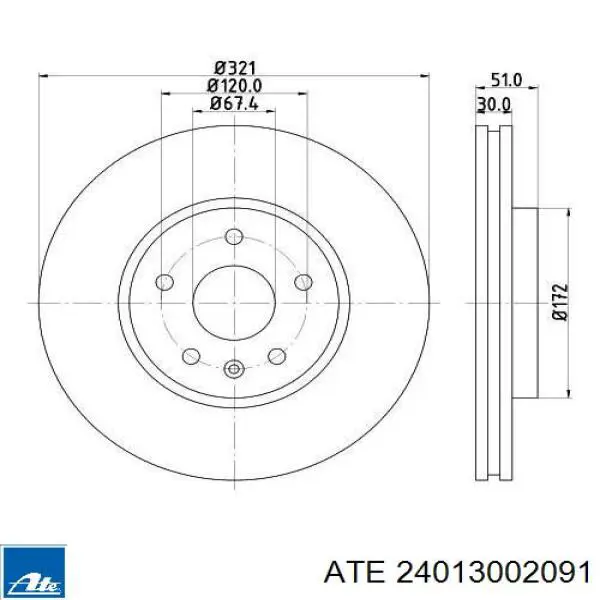 Диск переднього гальма ATE 24013002091 ціна, від 75.16 USD