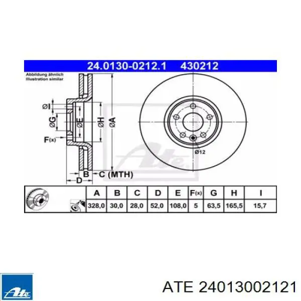 Диск переднього гальма ATE 24013002121 ціна, від 83.20 USD