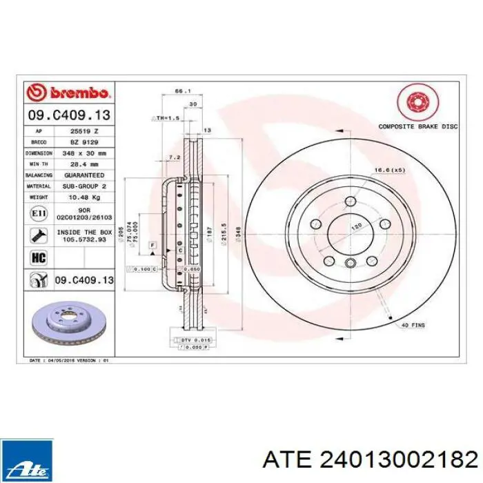 Диск переднього гальма ATE 24013002182 ціна, від 185.29 USD