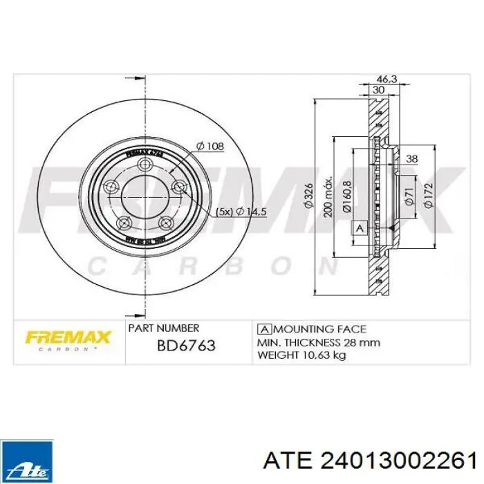 Диск переднього гальма ATE 24013002261 ціна, від 78.67 USD
