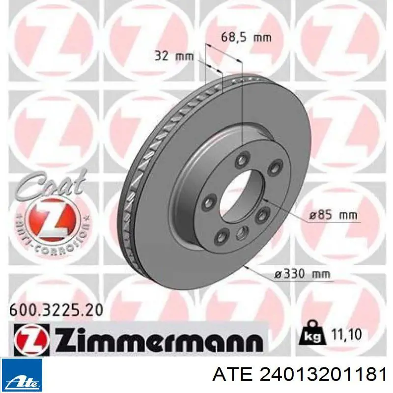 Диск гальмівний передній 24013201181 ATE