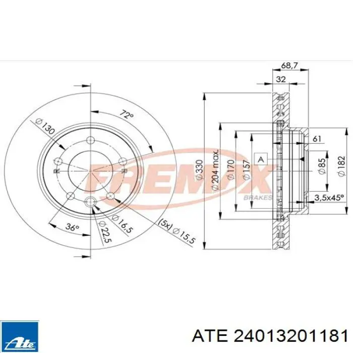 Диск переднього гальма ATE 24013201181 ціна, від 128.84 USD