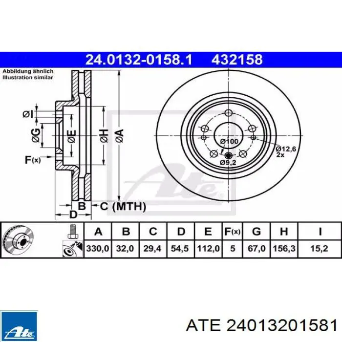 Диск переднього гальма ATE 24013201581 ціна, від 96.90 USD