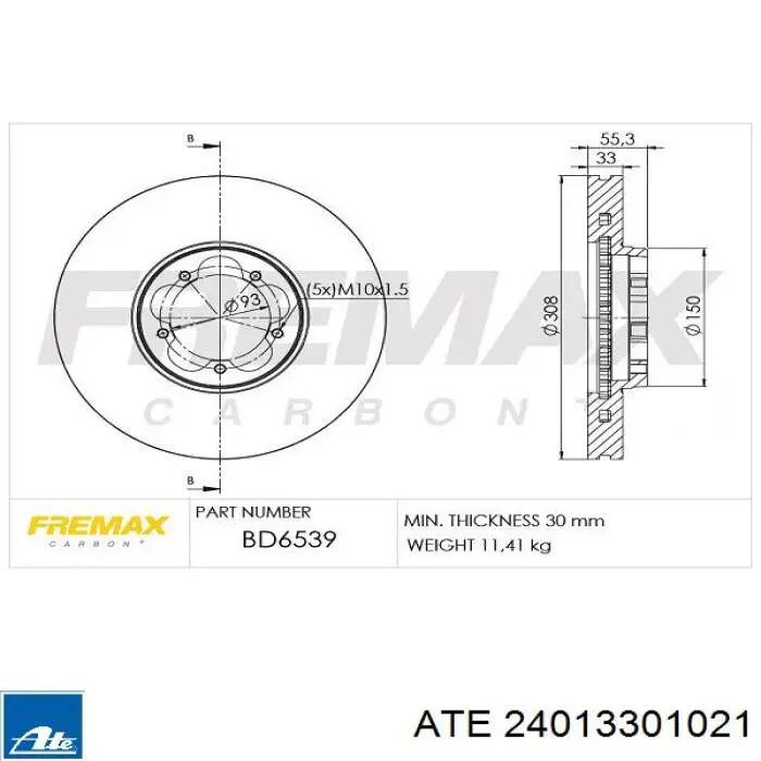 Диск переднього гальма ATE 24013301021 ціна, від 73.74 USD