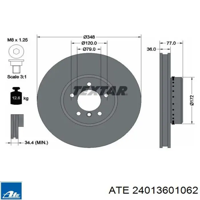 Диск переднього гальма ATE 24013601062 ціна, від 109.47 USD