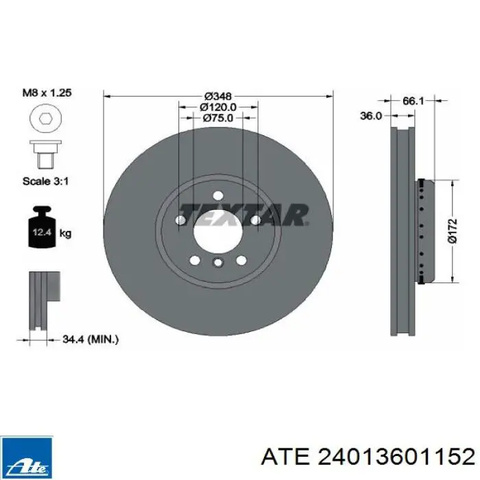 Диск переднього гальма ATE 24013601152 ціна, від 195.07 USD