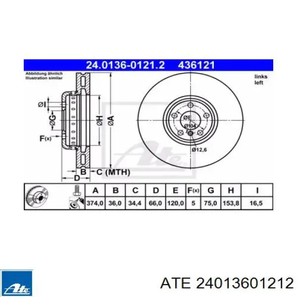 Диск переднього гальма ATE 24013601212 ціна, від 138.04 USD