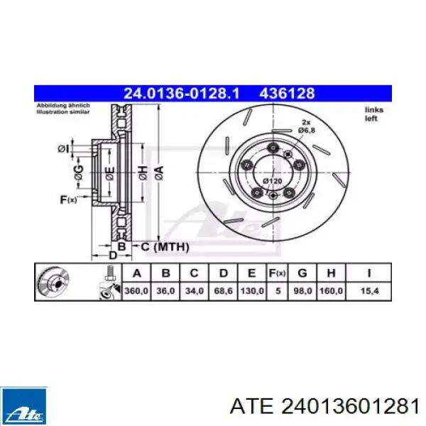 Диск переднього гальма ATE 24013601281 ціна, від 184.38 USD
