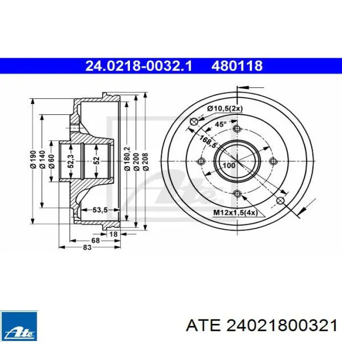 Барабан гальмівний задній 24021800321 ATE
